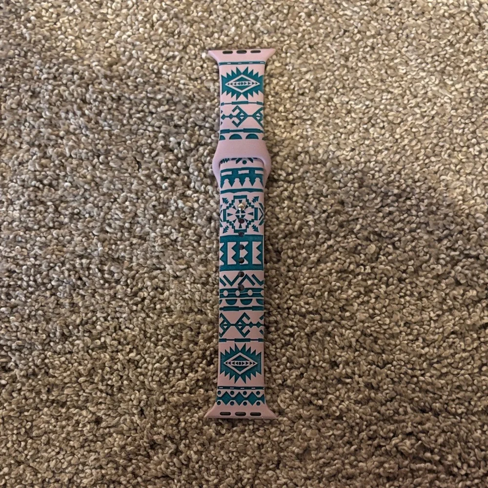 Pink Aztec Pattern Silicone Watch Band with Green print